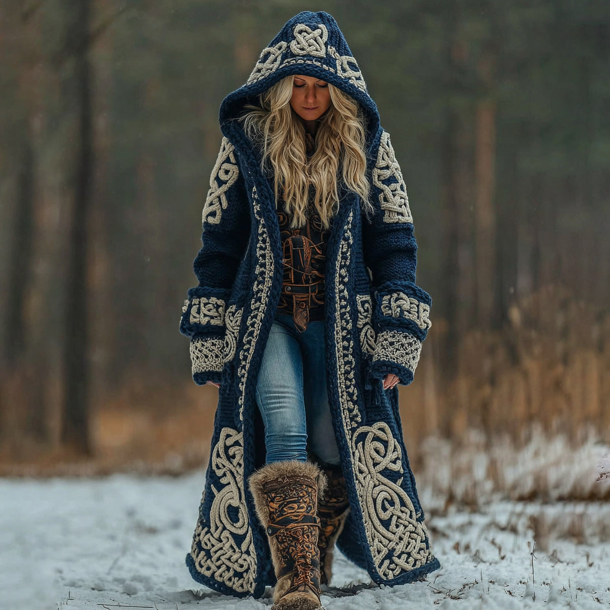 Women's Celtic Knot Art Hooded Knit Cardigan artswardrobe