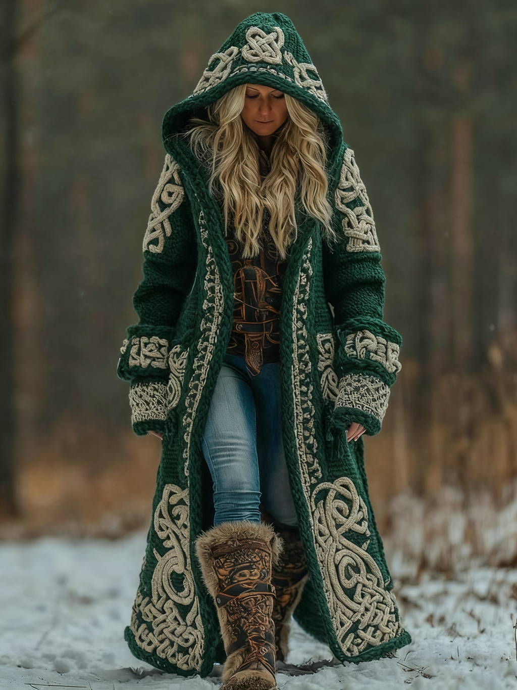 Women's Celtic Knot Art Hooded Knit Cardigan artswardrobe
