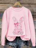 Comstylish Women's Easter Bunny Print Casual Sweatshirt