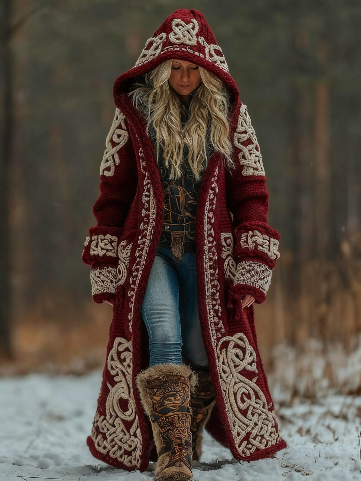 Women's Celtic Knot Art Hooded Knit Cardigan artswardrobe